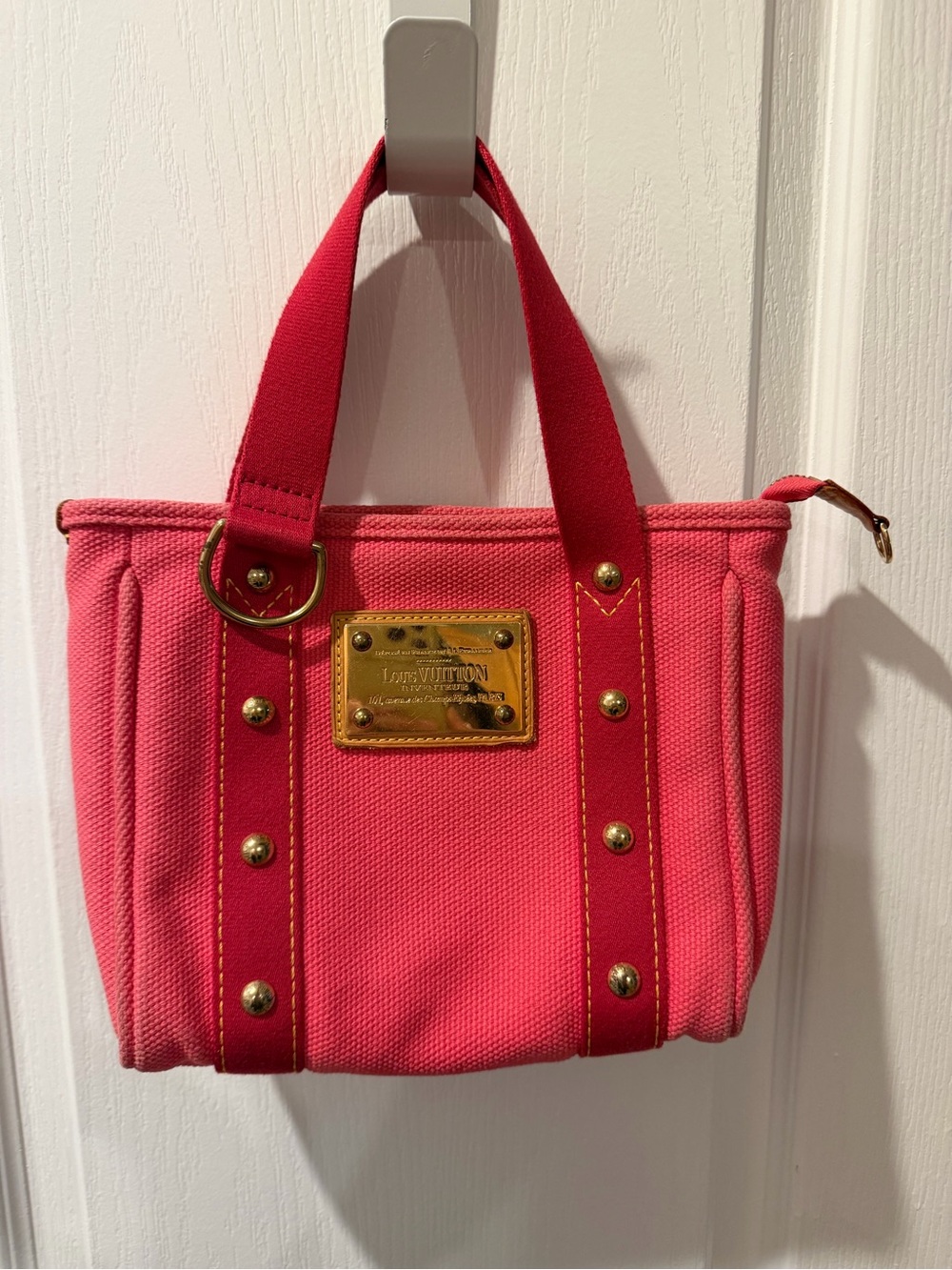 Louis Vuitton Coral Pink Canvas Mini Tote with Gold Hardware with COA